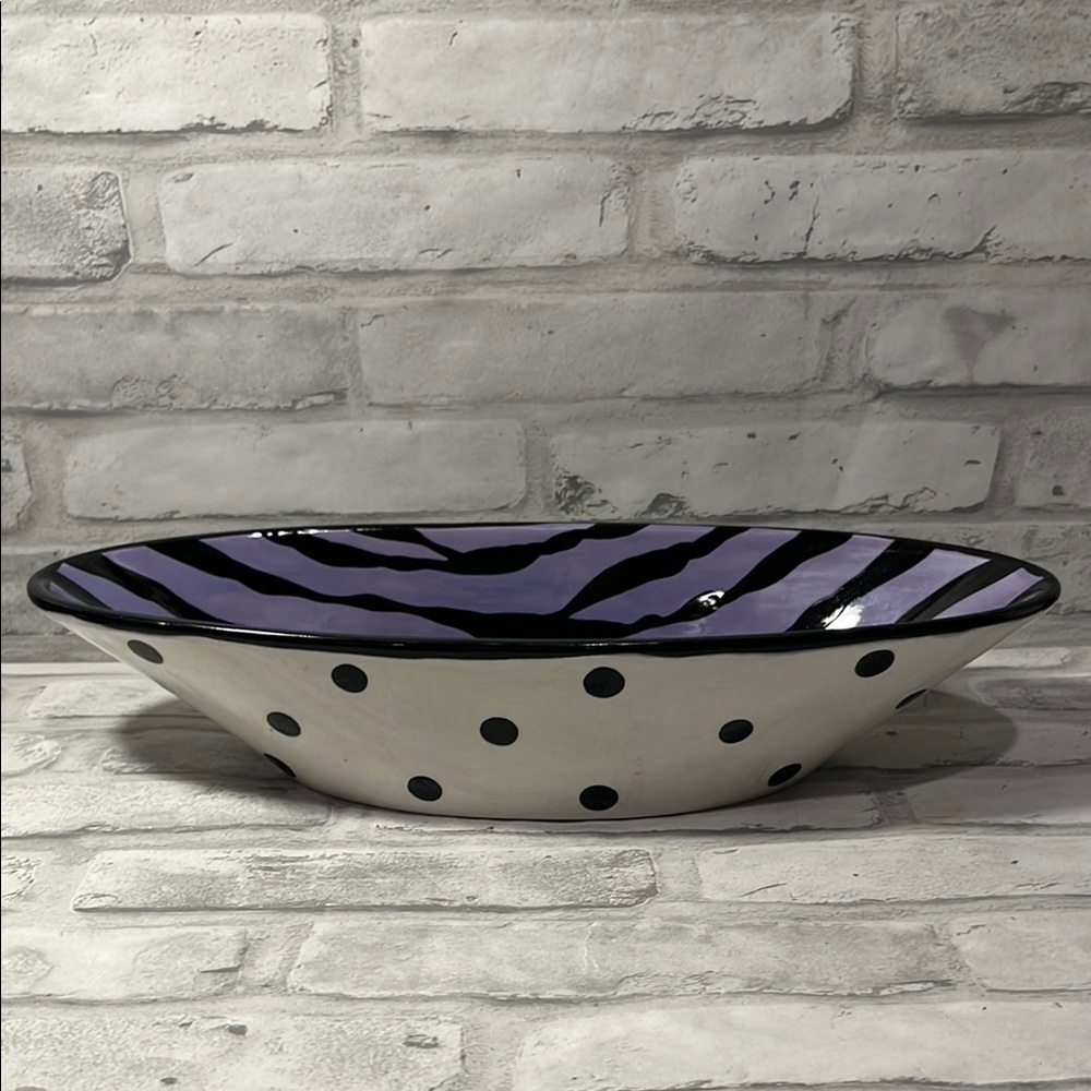 Frideaux Bunum pottery Purple and Black Polka Dot Bowl serving dish